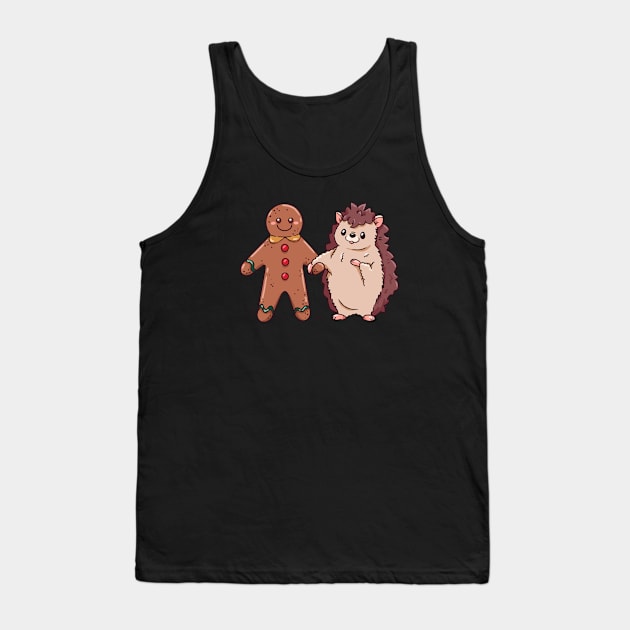 Cute Cartoon Christmas Hedgehog with Gingerbread Man Tank Top by SLAG_Creative